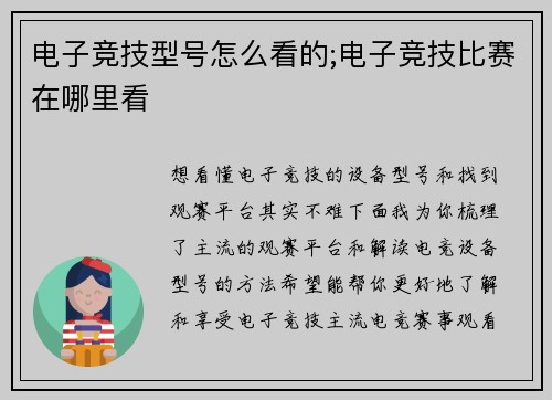 电子竞技型号怎么看的;电子竞技比赛在哪里看